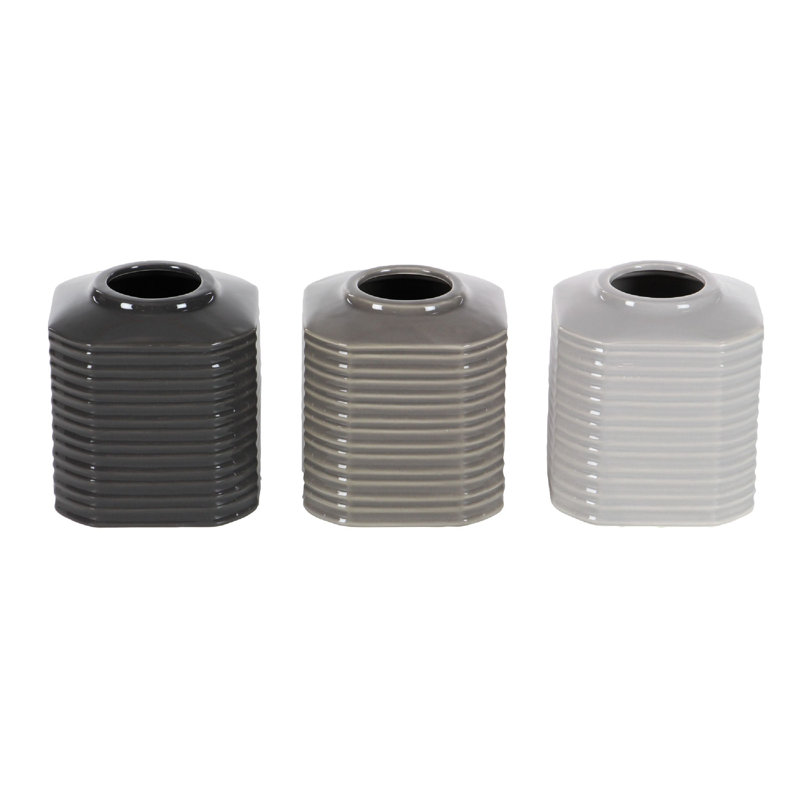 Ensemble de 3 vases de table côtelés Dilworth, Noir / brun / blanc cassé, H 5 po x l 5 po x P 5 po