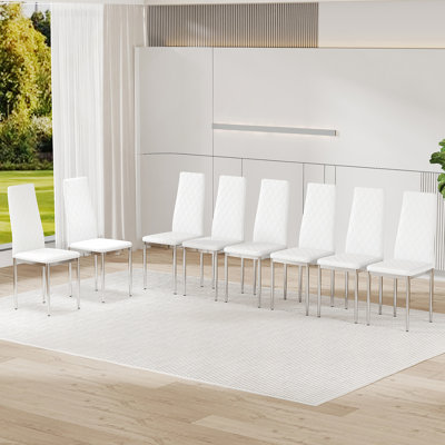 Chaises pour visiteurs de bureau et chaises de réception, chaises de salle d'attente en cuir, chaises de conférence à dossier moyen, chaises de salle à manger de restaurant (convient aux salles de réunion / salles bruyantes), blanc (8 ensembles)