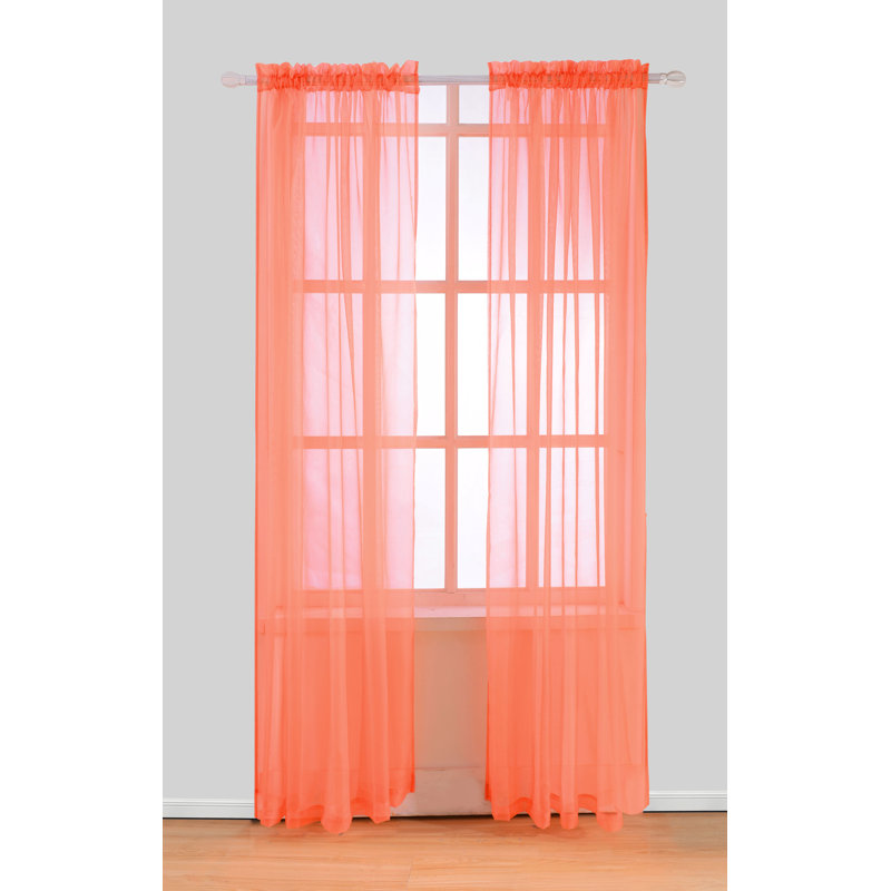 Paire de rideaux transparents avec passe-tringle Jonson, Orange fluo