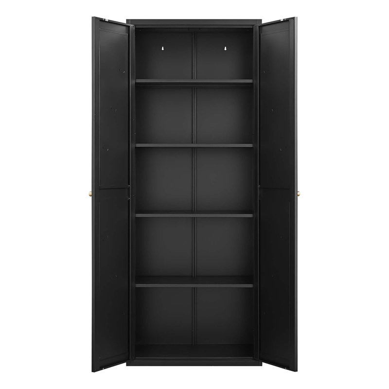 Grand garde-manger autoportant de 70 pouces avec tablettes réglables à 6 niveaux et 4 portes, gris, Noir