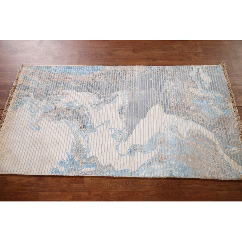 Tapis oriental rayé abstrait 3 x 5