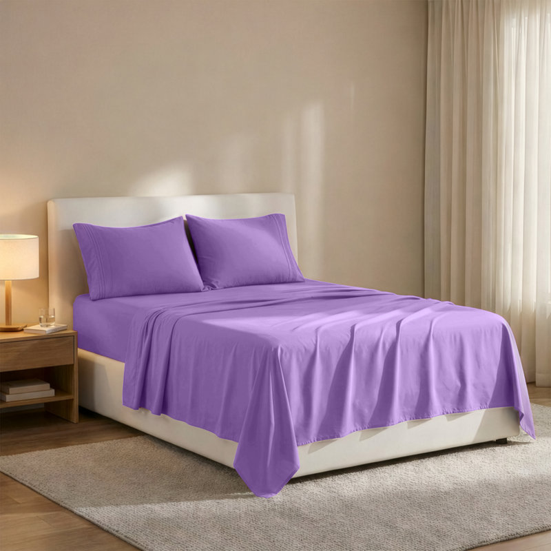 Lux Decor 4-Piece Ultra Soft Microfiber Sheet Set Deep Pocket Fitted Sheet, Wrinkle-Resistant & Easy Care Bedding, Purple