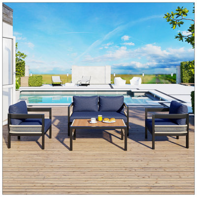 Ensemble de canapé d'extérieur en fer multi-personnes avec une table, décoration en rotin, imperméable, antirouille, adapté au jardin, à la pelouse