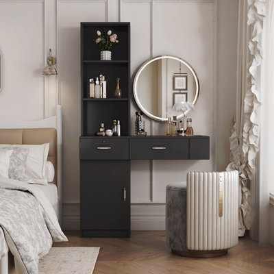 Bureau à cheveux simple noir moderne, rangement multicouche, grand espace de rangement