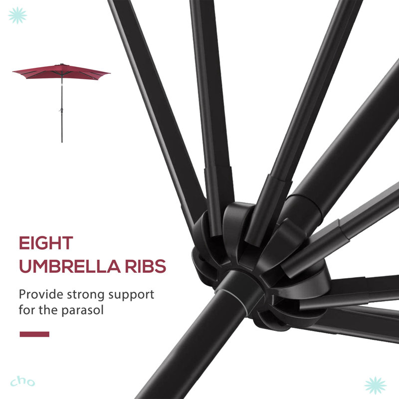 Red Solar LED Lighted Patio Umbrella with Black Frame