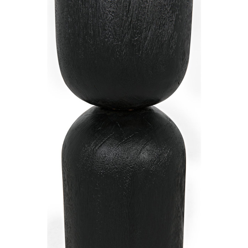 Burnt Black Round Wood and Stone Drum Table