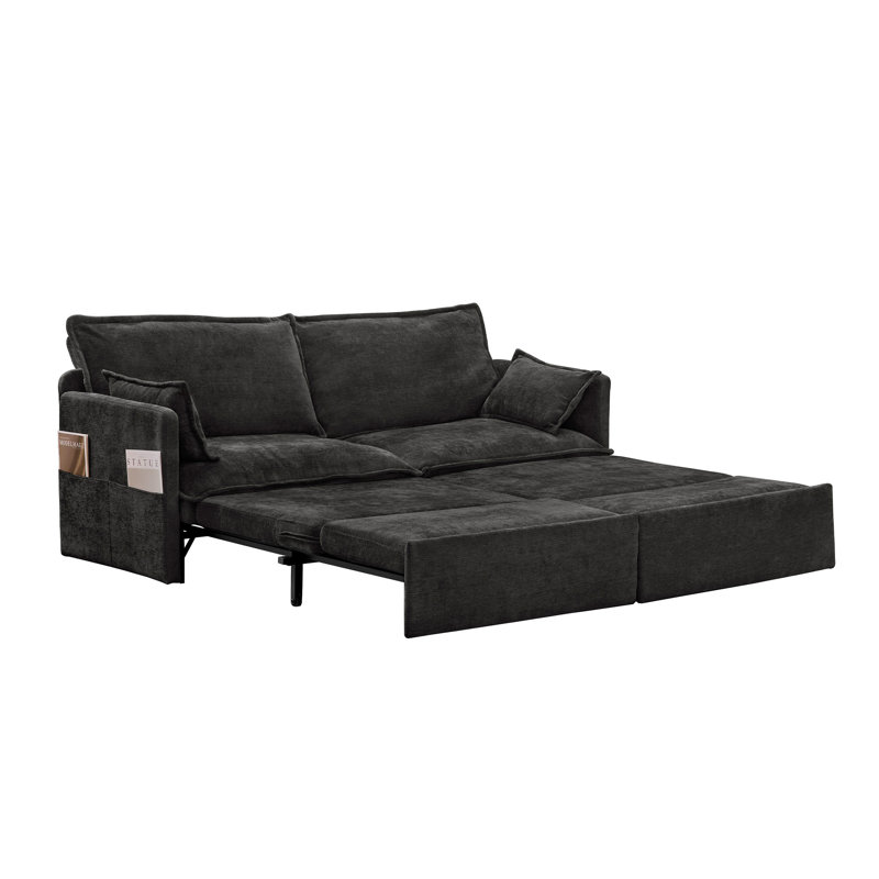 Très grand canapé-lit gigogne - Canapé-lit convertible de 74 po avec ports USB, causeuse 3 en 1 en tissu doux, Noir