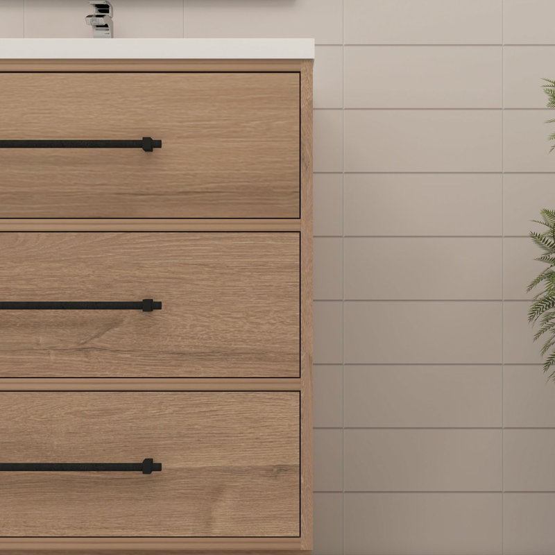 Meuble-lavabo simple 29,5 po avec plateau en acrylique Victoria, Chêne rouge