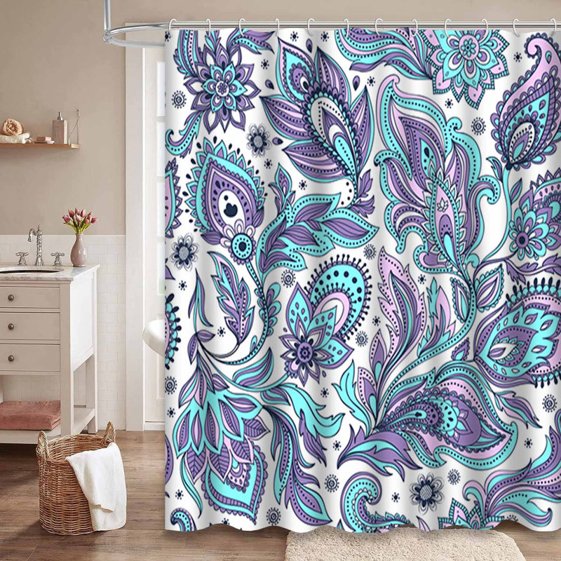 Rideau de douche imperméable à motif floral rétro avec 12 crochets, L 72 po x l 78 po