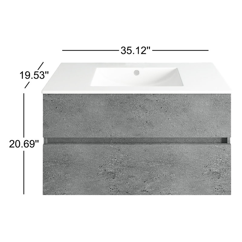 Kenija Concrete Bathroom 36" Wall Hung Single Bathroom Vanity Set, Gray