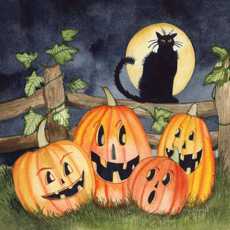 «Hahant Halloween Night I No Border» par Kathleen Parr McKenna - peinture sur toile tendue, H 20 po x l 20 po, Oui