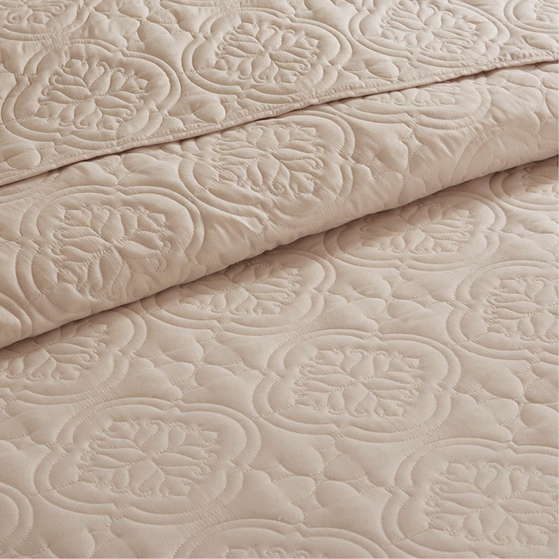 3 Piece Reversible Bedspread Set Khaki Full/Queen, Queen/Full Coverlet/Bedspread + 2 Standard Shams, Khaki