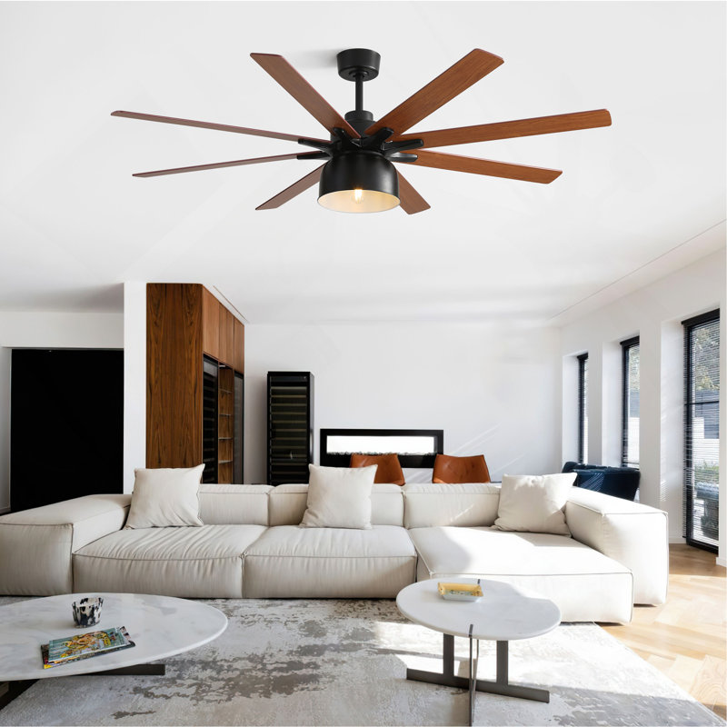 Ventilateur de plafond 66 pouces avec moteur à courant continu réversible à 6 vitesses et 8 pales