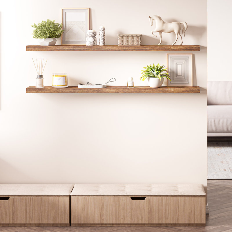 Sydney 55" W x 6" D Floating Shelves Set with Invisible Wall Mount Brackets, Brown