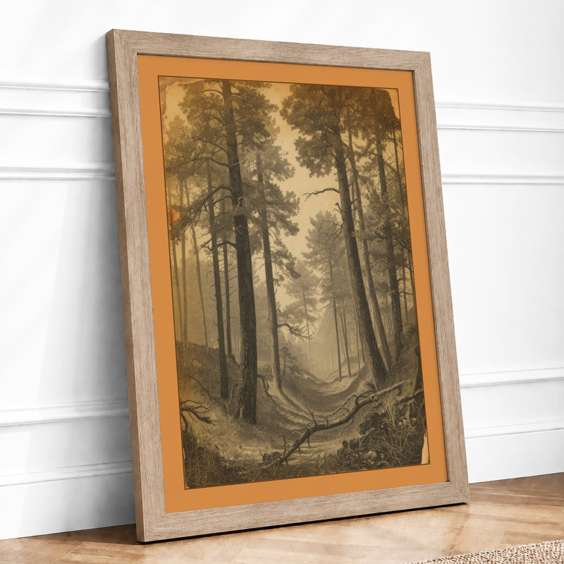 Path Into the Mist Scandinavian - Framed Print, A4 - 29.7 x 21.0 cm, Oak