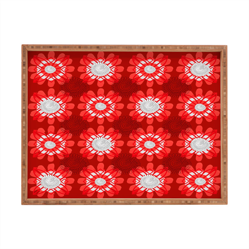 Plateau de table à fleurs rouge rétro repose-pieds/café Julia Da Rocha, H 1,75 po x l 14 po x p 18 po