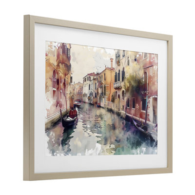 «Venice Canal Watercolor Style», reproduction encadrée sous verre, design par LSR Creative Studio