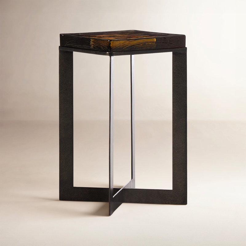 Alexzis Cast Glass End Table-Clear Cast Glass, Burnished Charcoal, Cast Glass