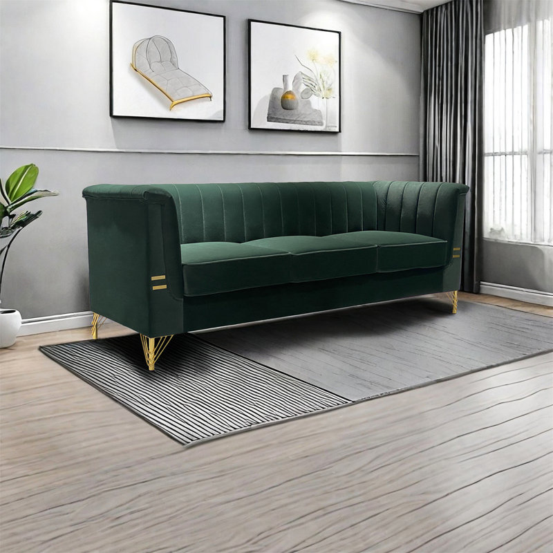Friscia Fabric Upholstered 3-Seater Sofa,Velvet Sofa,Chesterfield Sofa,Living Sofa,Velvet Couch, Green Velvet