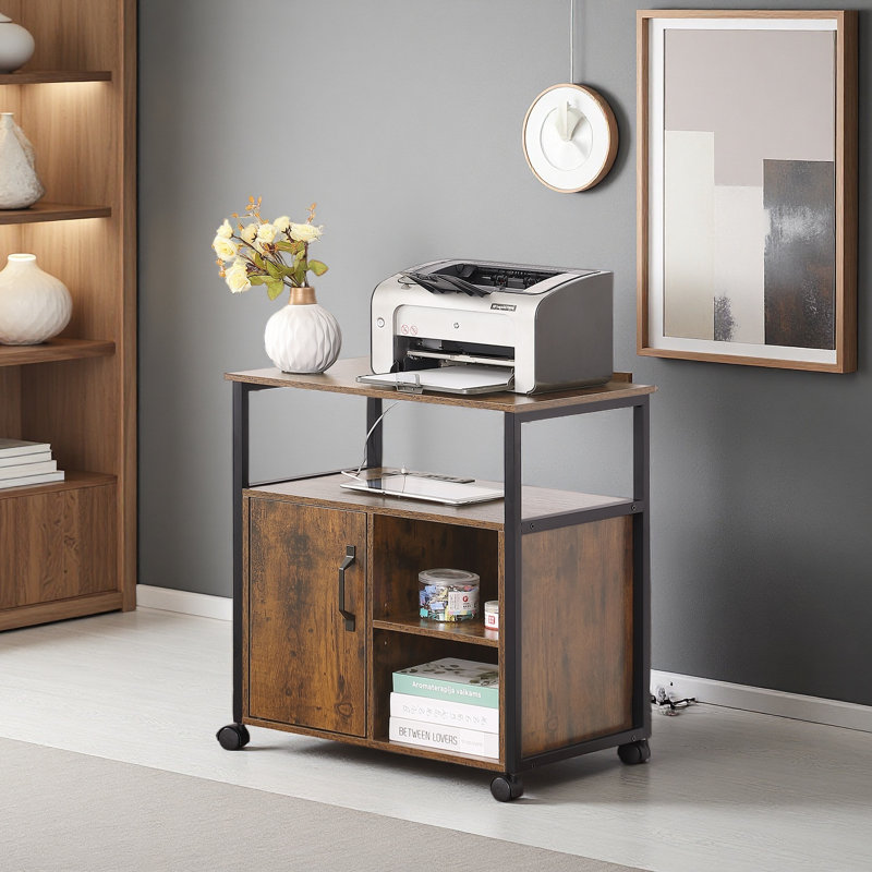 File Cabinet,Office Filing Cabinets With Socket And USB Charging Port,Printer Stand With Storage For A4, Letter Size,Metal Side Frame