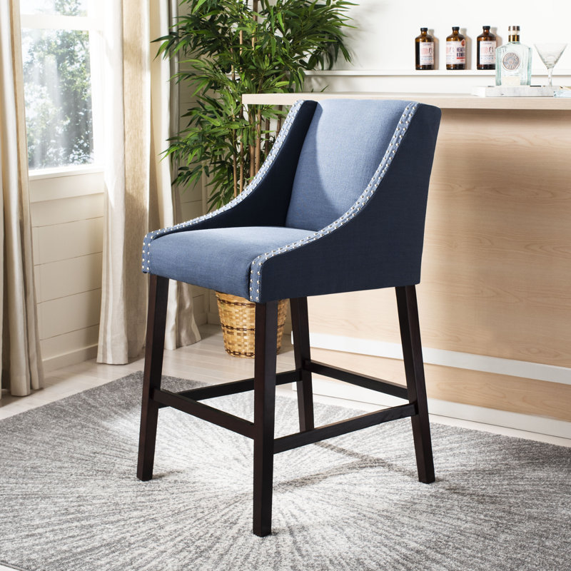 Stirling Upholstered Counter Stool with Solid Wood Frame, Navy, Bar Stool (29.5" Seat Height)