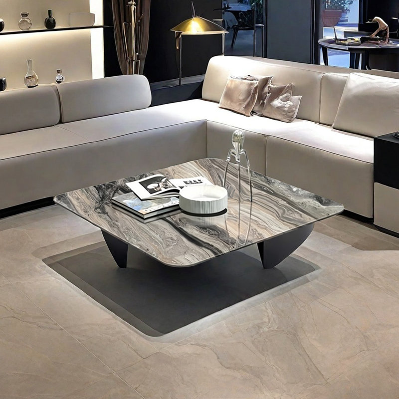Stainless steel marble floating coffee table, 15" H x 31.5" L x 31.5" W