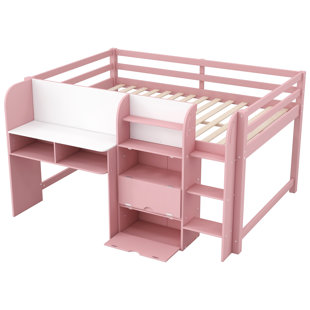 Lit double mezzanine double avec bureau intégré et rangement