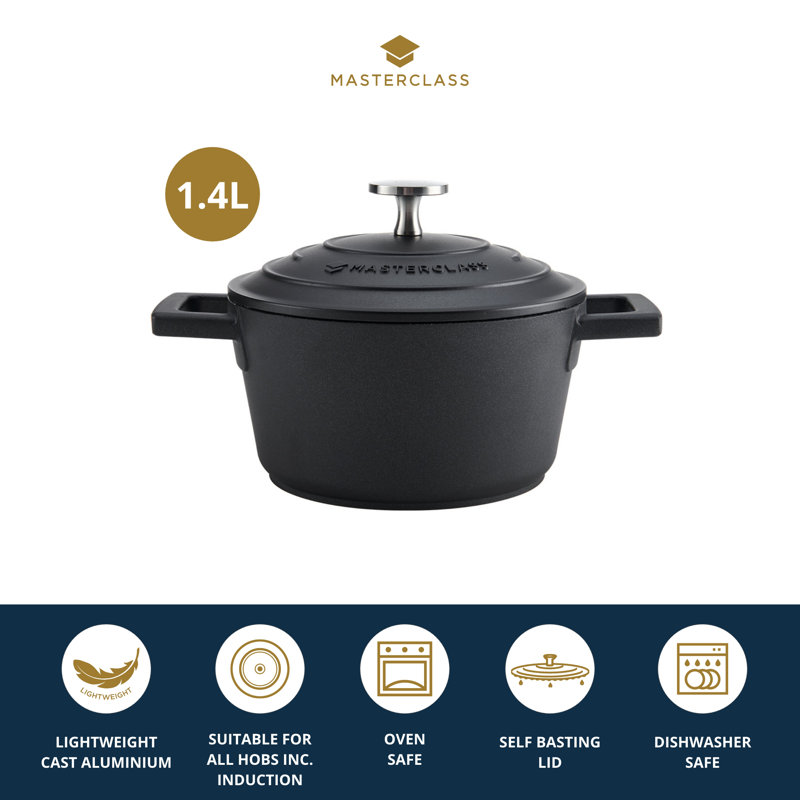 MasterClass Non-Stick Cast Aluminum Round Dutch Oven, 1.4