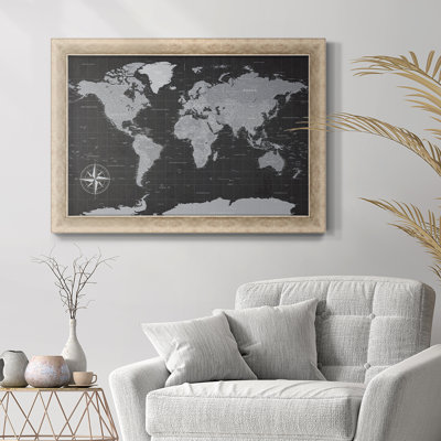 Push Pin Travel Map - Antique USA Map Framed Canvas Wall Art Print