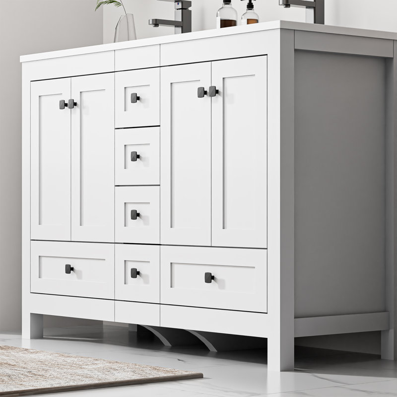 Base de meuble-lavabo double 48 po Wimer seulement, comptoir d'évier non inclus, assemblage requis , Blanc, Noir