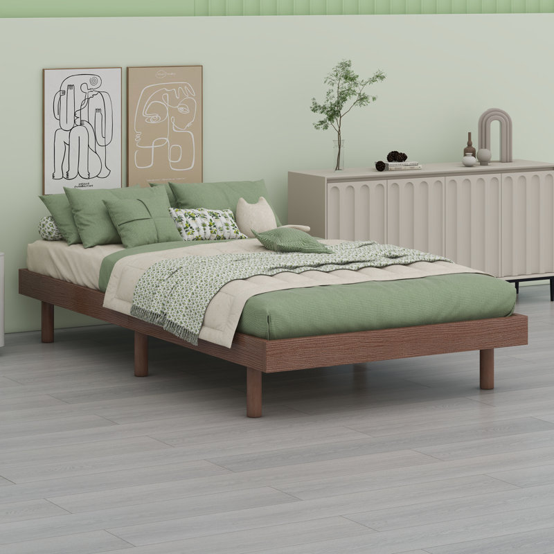 Base de lit plateforme flottante de conception moderne, Noyer, Simple