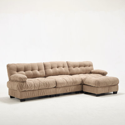 Modular Sectional Sofa,Cloud Couch, L Shaped Couch With Movable Ottoman, Modern Deep Seat Couches For Living Room, Oversized 3-Seater Sofa Comfy Advanced Flannelette Sofas For Bedroom,5 Pillows
