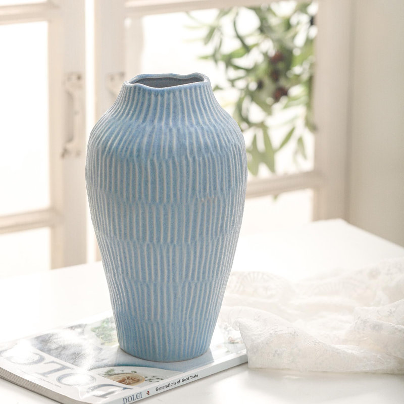 Modern Minimalist Blue Porcelain Vase, Leak-Resistant & Durable, Perfect For Fresh Or Dried Flowers, Ideal Gift For Weddings & Home Decor
