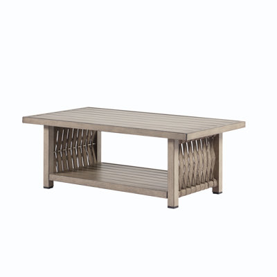 SeeHill Outdoor Coffee Table, Aluminum Rope Weave Patio Coffee Table, Weatherproof Outside 2-Tier Rectangle Outdoor Patio Furniture for Garden, Pool, Outside, Decks, Gray Oak