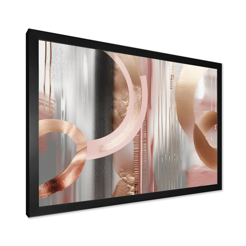 «Pink Rosegold Circle Chaos V», art moderne abstrait sur toile transitionnelle, Cadre simple noir