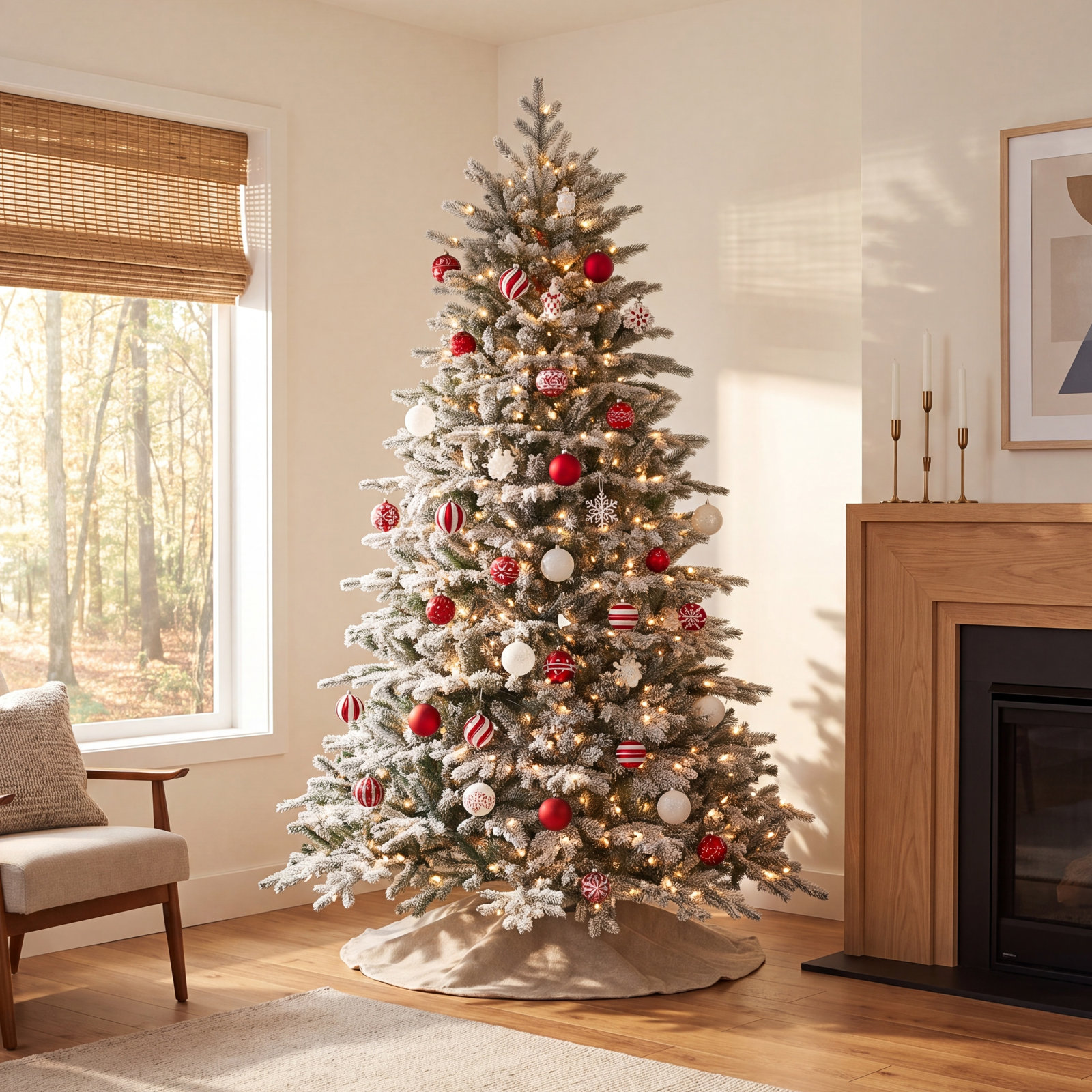 Melisande Pre-Lit Flocked Pine Christmas tree, 7'5"