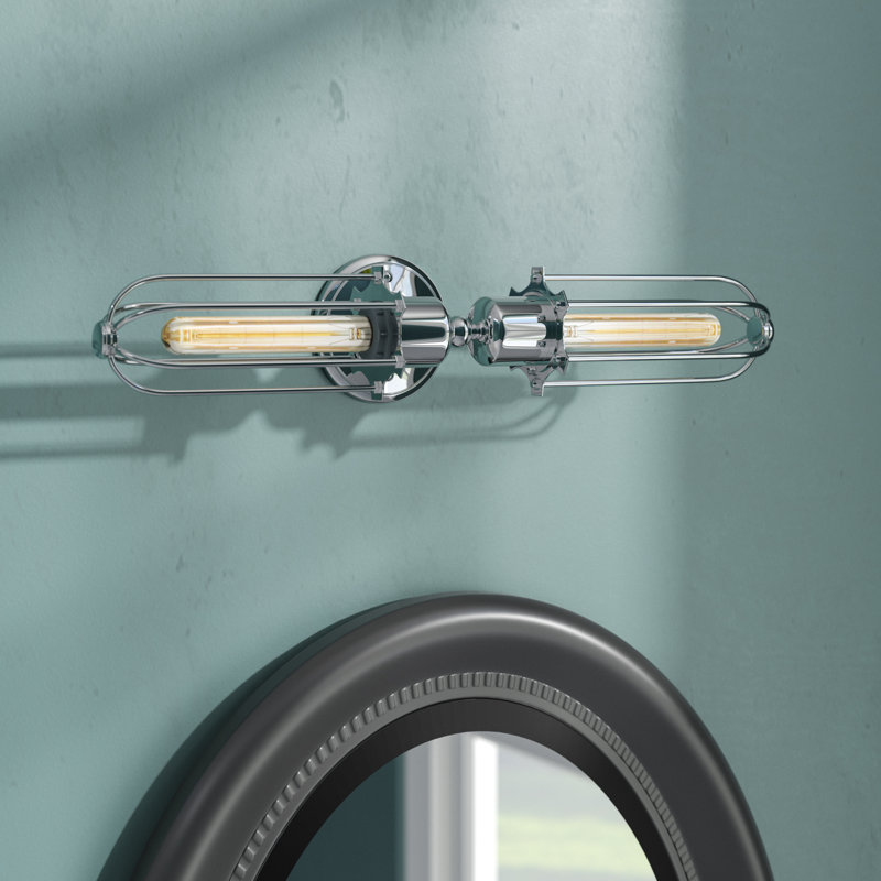 Applique murale à 2 lumières Welliver, Chrome poli, Ampoule incandescente rétro de 60 watts, Chrome poli