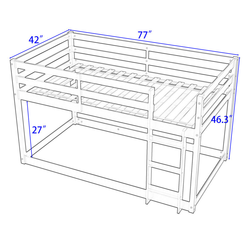 Hermidas Twin Over Twin Wood Bunk Bed With Ladder And Slats, Espresso