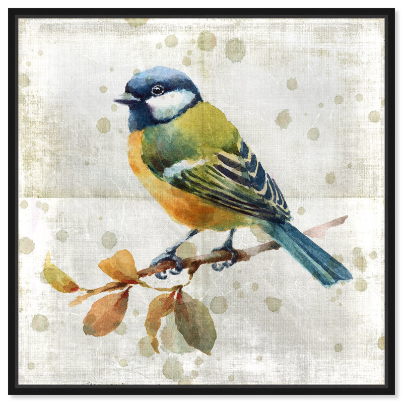 Oiseau bleu - peinture sur toile, Cadre noir, H 12 po x l 12 po