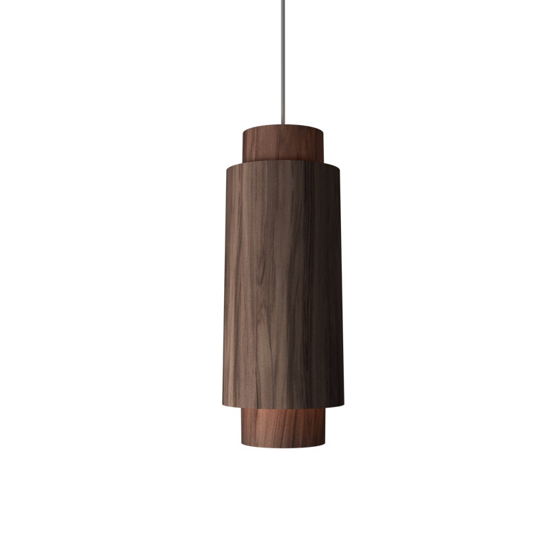 Cylindrical 1 - Light Pendant, 11.81" H x 6.3" W x 6.3" D, American Walnut