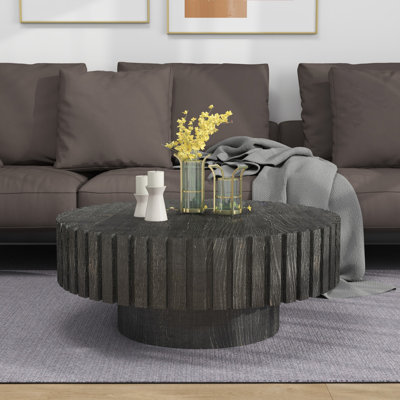 Table basse circulaire moderne noir minimaliste, bois naturel et texture de 31,4 pouces, esthétique pour un assemblage facile dans les salons, les salles d'étude et les salles à manger