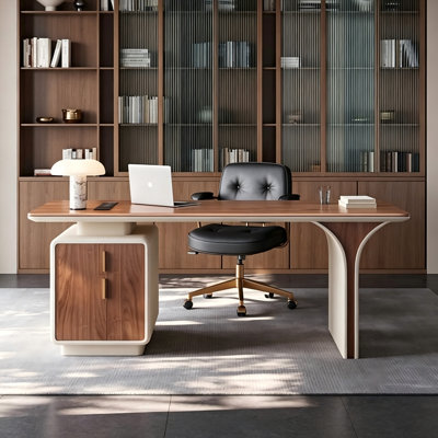 62.99"Brown Rectangular Walnut Veneer Desk,3-drawer