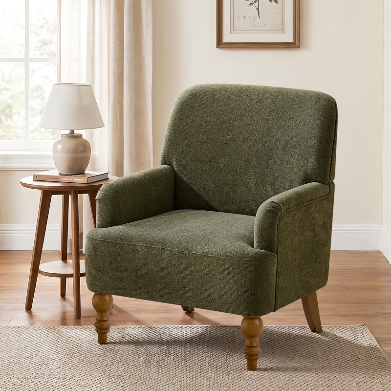 28.7" Upholstered Armchair With Tight Back And Solid Wood Legs, Green