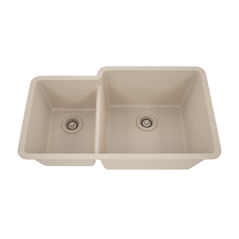 Lexicon Platinum 32" x 19" Quartz Kitchen Sink, 40/60 Double Bowl Sink, Drop-in Sink, Undermount Sink, Granite Kitchen Sink LP-4060