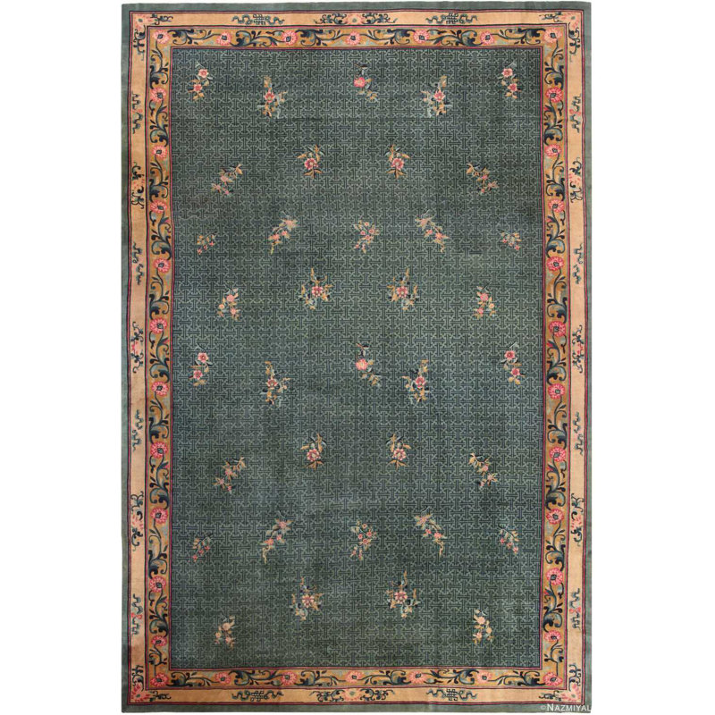 Tapis chinois surdimensionné sur fond vert antique