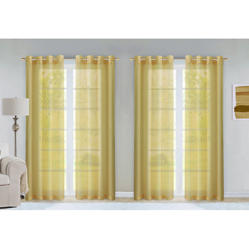 Cheala Solid Sheer Curtains for Living Room and Bedroom 54"W x 84"L Window Sheers Window Drapes, Gold
