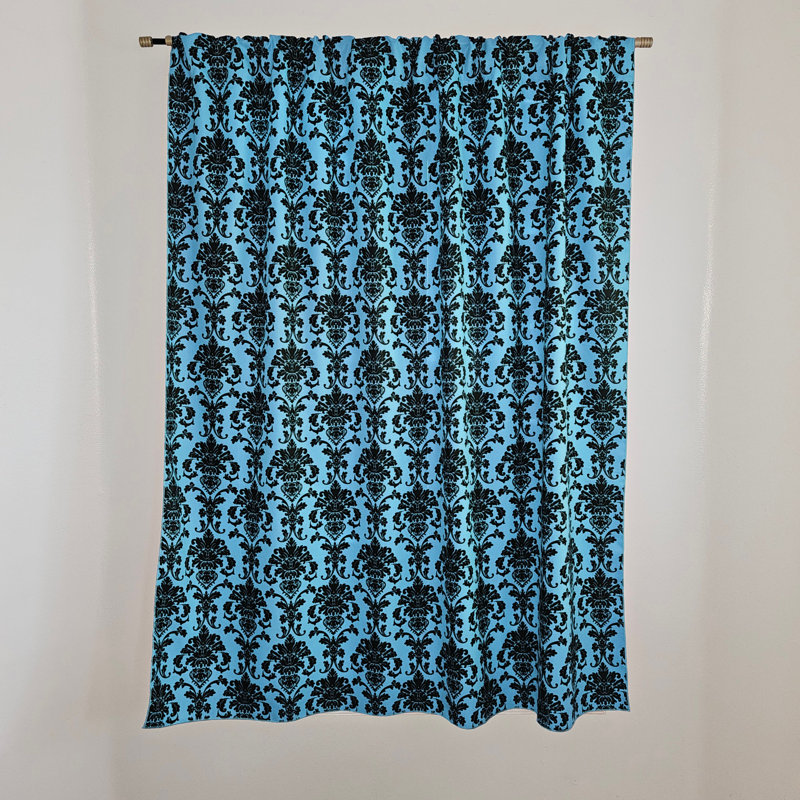 Rideau de fenêtre en popeline de polyester à imprimé damassé de 58 pouces de large, Turquoise, L 58 po x L 120 po