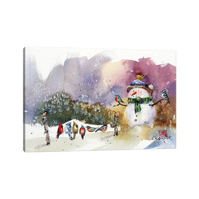 «Snowman and Songbirds» par Dean Crouser, reproduction d'art sur toile tendue