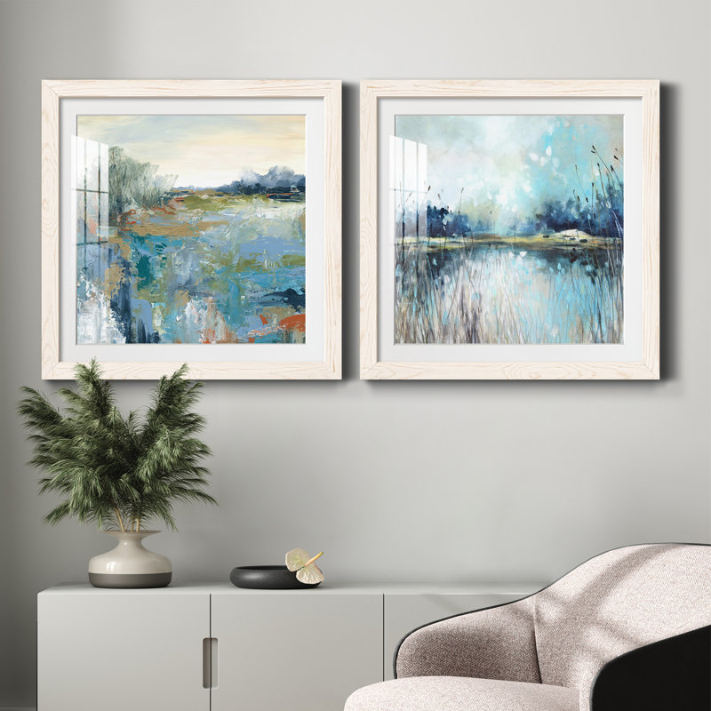 Energetic Earth - ensemble de 2 peintures encadrées, H 35,5 po x l 71 po x P 1,5 po, Cadre blanc