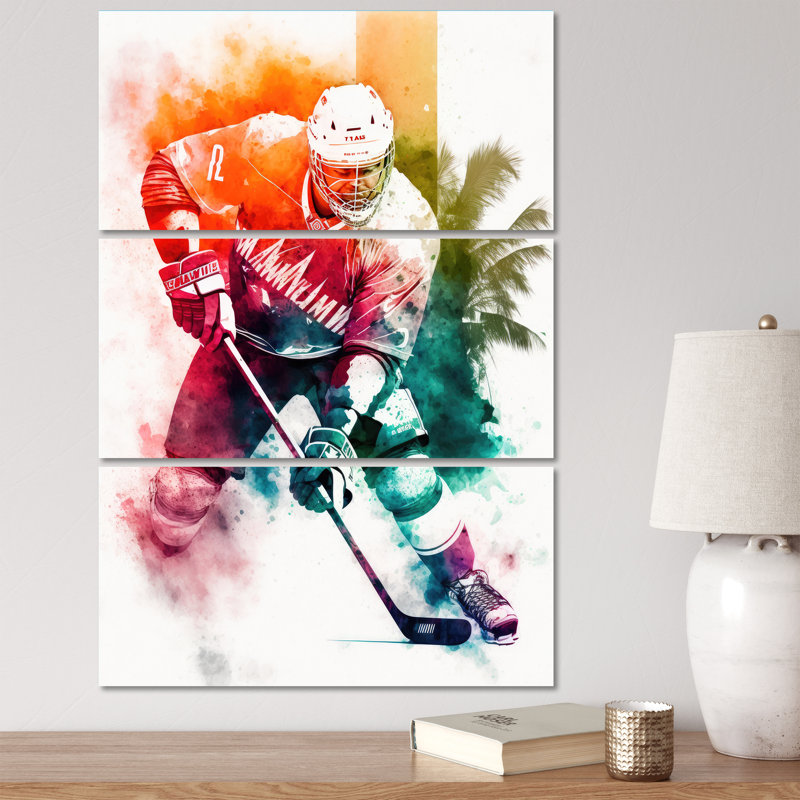 «Hockey Player on Ice pendant le match I», reproduction sur toile tendue de 3 pièces
